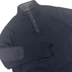 Barbour Pullover Sweater Wool Blend Mens XL Navy Lined 1/4 Snap Elbow Patches